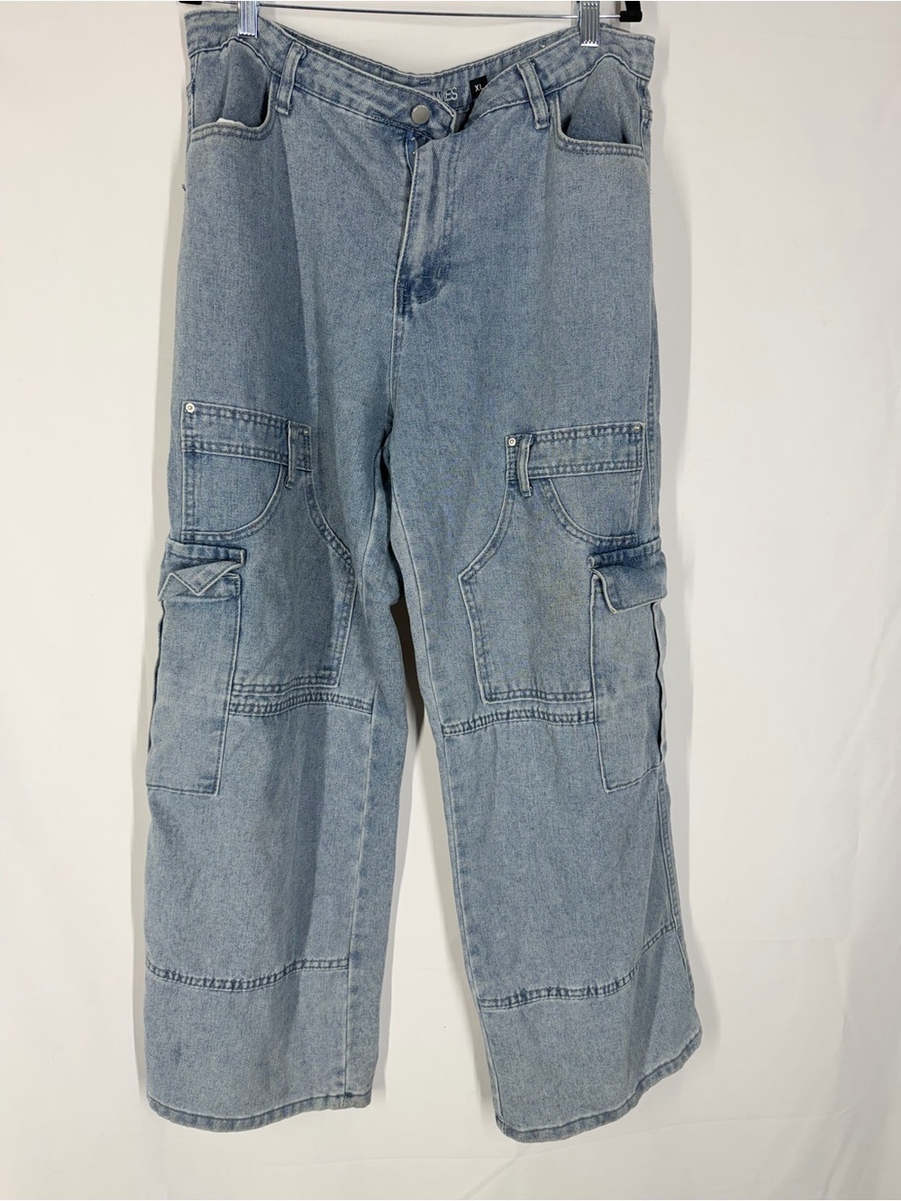 Light Blue Denim Cargo Pants with Multi-Pocket Utility